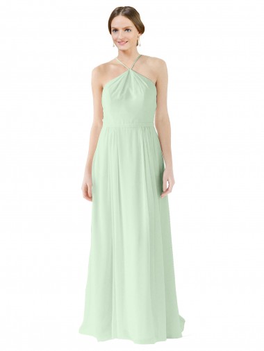 Sleeveless Sage Halter Neck Soft Chiffon A-Line Bridesmaid Dress Newcastle