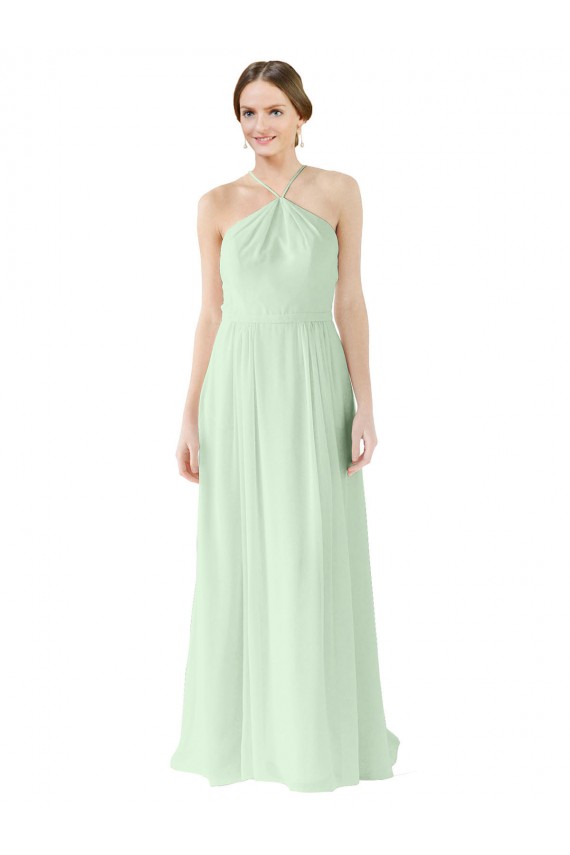 Sleeveless Sage Halter Neck Soft Chiffon A-Line Bridesmaid Dress Newcastle