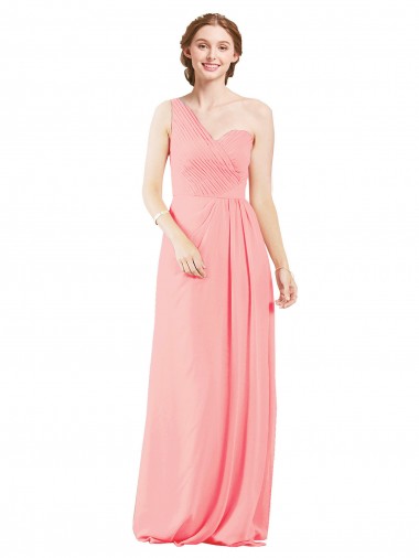 Sleeveless Salmon One Shoulder Soft Chiffon A-Line Bridal Party Dress Newcastle