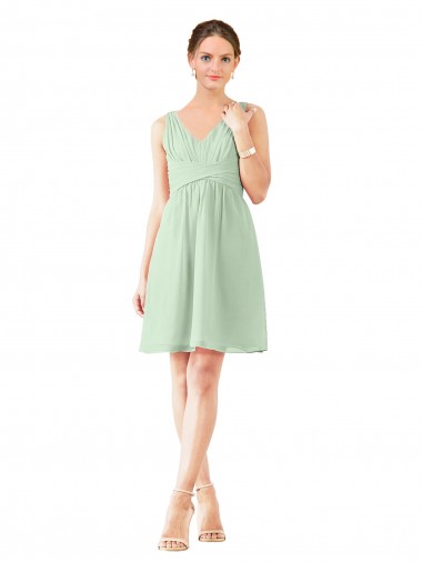 Sleeveless Sage V-Neck Soft Chiffon A-Line Bridesmaid Dress Newcastle