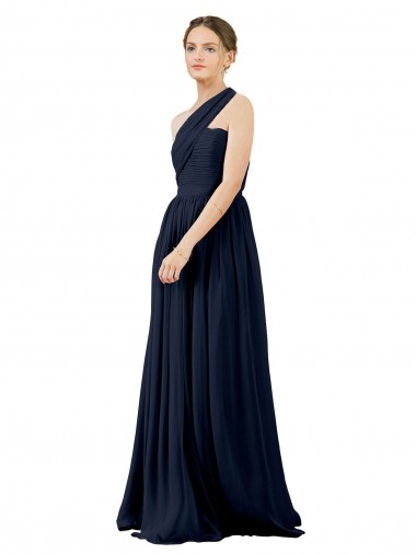 Sleeveless Dark Navy One Shoulder Chiffon A-Line Bridal Party Dress / Evening Dress Newcastle