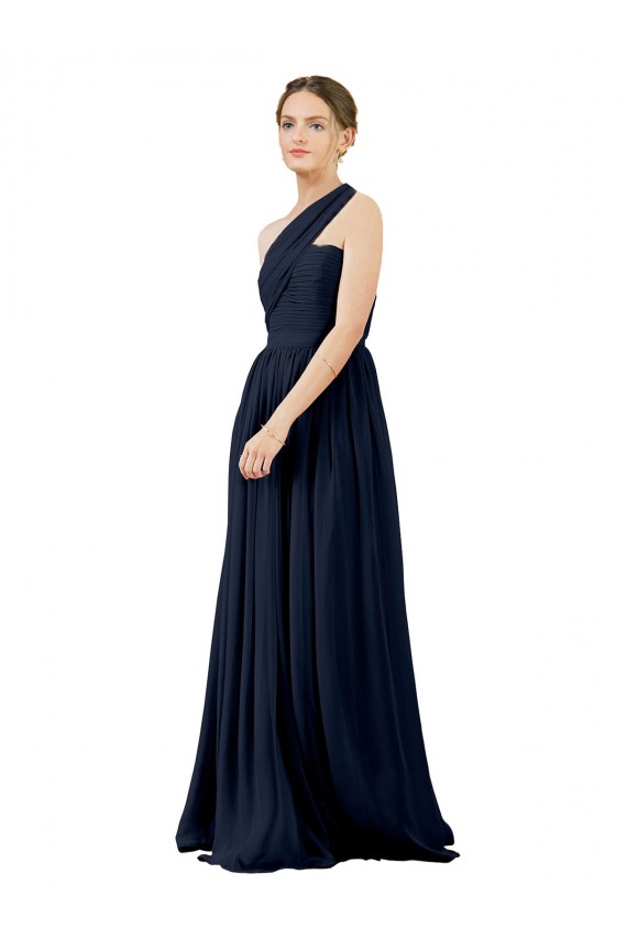 Sleeveless Dark Navy One Shoulder Chiffon A-Line Bridal Party Dress / Evening Dress Newcastle