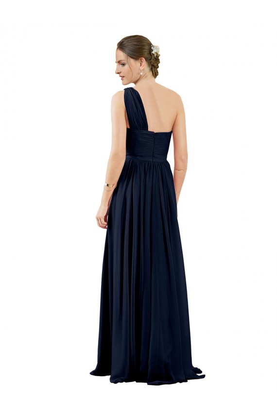 Sleeveless Dark Navy One Shoulder Chiffon A-Line Bridal Party Dress / Evening Dress Newcastle