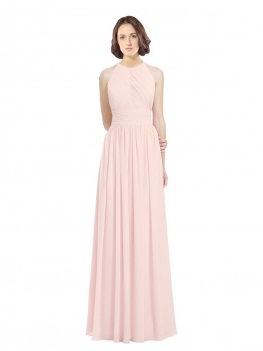 Sleeveless Pink Halter Neck Keyhole Back Soft Chiffon A-Line Bridesmaid Dress Newcastle