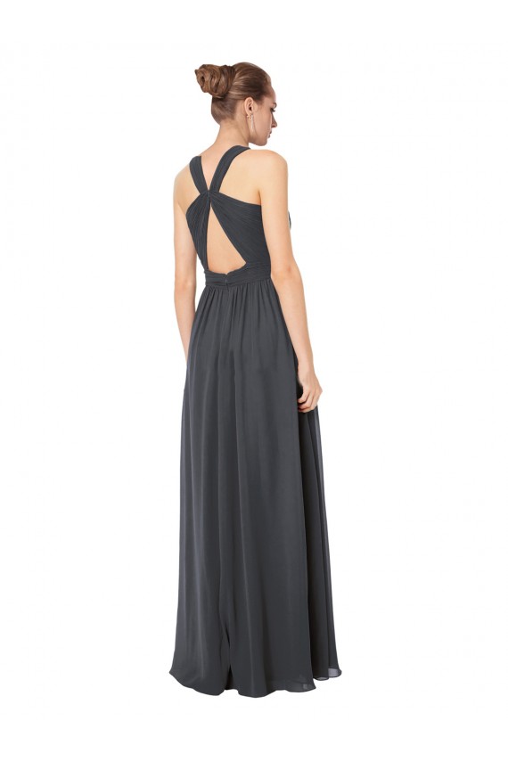 Sleeveless Stormy Silver Halter Neck Keyhole Back Soft Chiffon A-Line Bridesmaid Dress Newcastle
