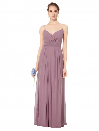 Sleeveless Spaghetti Straps Open Back Soft Chiffon A-Line Bridesmaid Gowns Newcastle