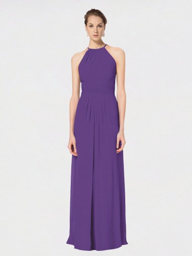 Sleeveless Plum Purple Spaghetti Straps Criss Cross Back Soft Chiffon A-Line Bridesmaid Dress Newcastle