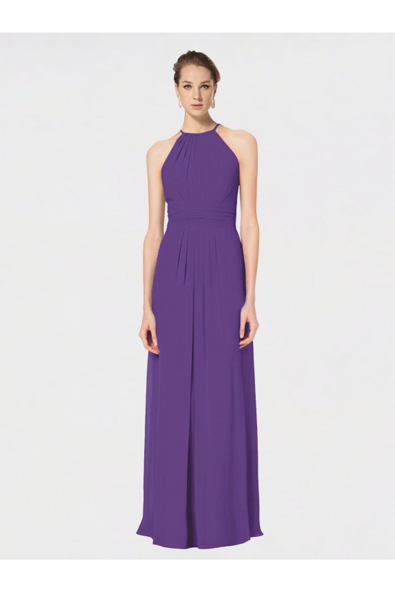 Sleeveless Plum Purple Spaghetti Straps Criss Cross Back Soft Chiffon A-Line Bridesmaid Dress Newcastle
