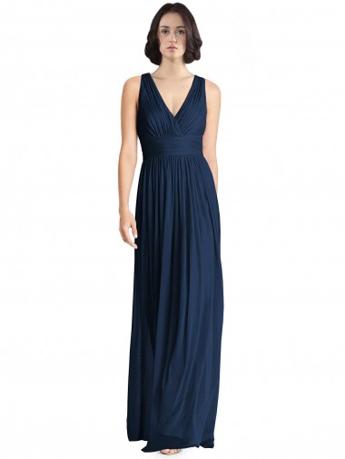 Sleeveless Dark Navy V-Neck Chiffon A-Line Bridesmaid Dress Newcastle