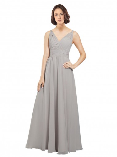 Sleeveless Oyster Silver V-Neck V-Back Soft Chiffon A-Line Bridesmaid Dress Newcastle