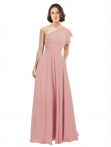 Sleeveless Bliss Pink One Shoulder Chiffon A-Line Bridesmaid Dress / Evening Dress Newcastle