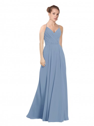 Sleeveless Dusty Blue V-Neck V-Back Soft Chiffon A-Line Evening Dress / Bridesmaid Dress Newcastle