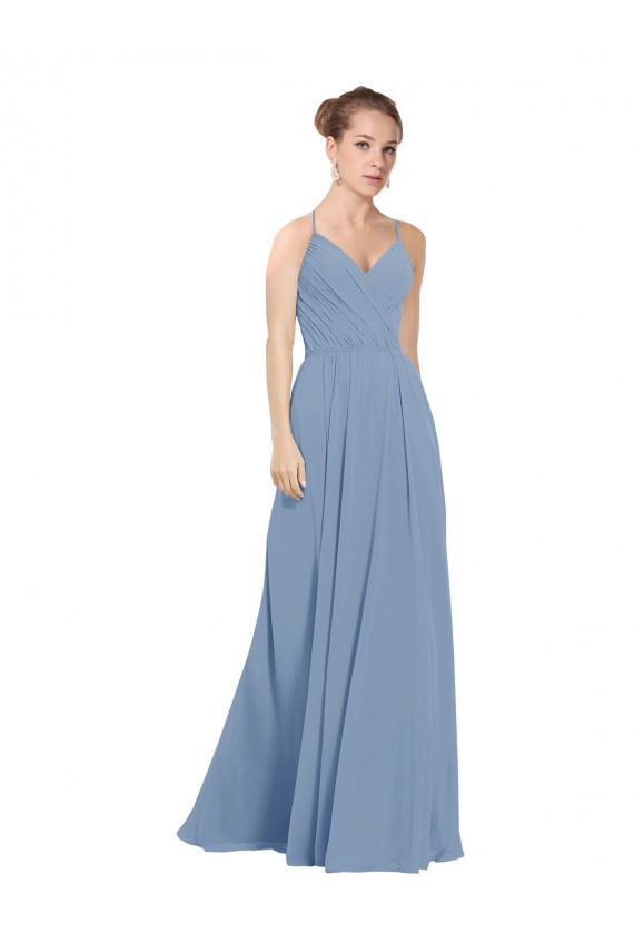 Sleeveless Dusty Blue V-Neck V-Back Soft Chiffon A-Line Evening Dress / Bridesmaid Dress Newcastle