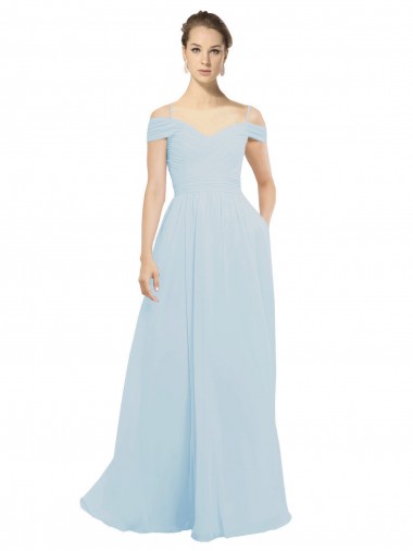 Sleeveless Sea Glass Off the Shoulder Soft Chiffon A-Line Evening Dress / Bridesmaid Dress Newcastle