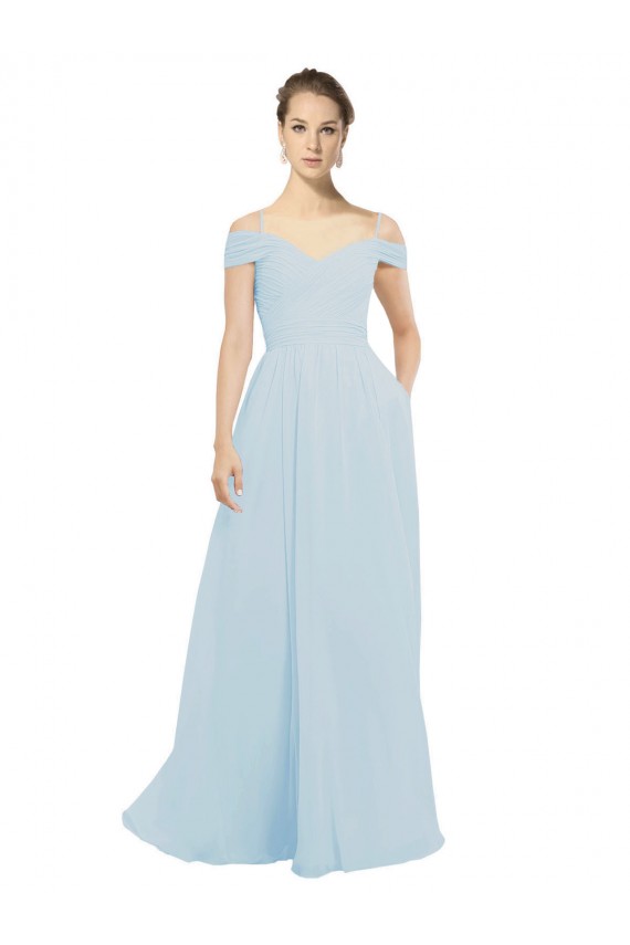 Sleeveless Sea Glass Off the Shoulder Soft Chiffon A-Line Evening Dress / Bridesmaid Dress Newcastle