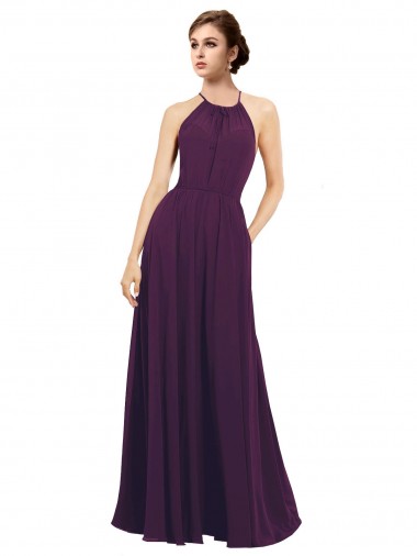Sleeveless Grape Halter Neck Keyhole Back Chiffon A-Line Bridesmaid Dress / Evening Dress Newcastle