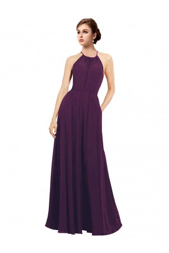 Sleeveless Grape Halter Neck Keyhole Back Chiffon A-Line Bridesmaid Dress / Evening Dress Newcastle