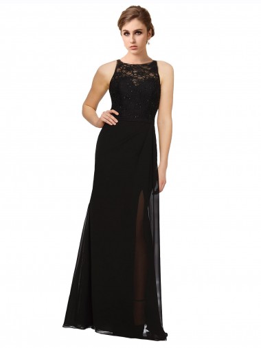 Sleeveless High Neck Soft Chiffon & Lace Sheath Bridesmaid Dress Newcastle