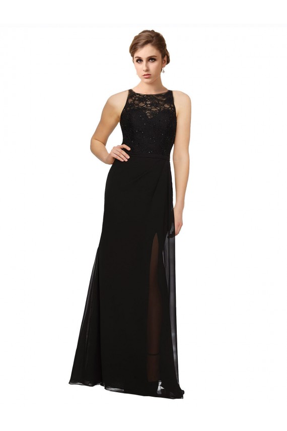 Sleeveless High Neck Soft Chiffon & Lace Sheath Bridesmaid Dress Newcastle