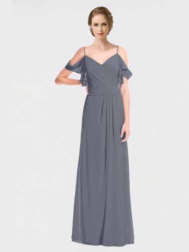 Flutter Sleeves Off the Shoulder V-Back Soft Chiffon A-Line Bridesmaid Dress Newcastle