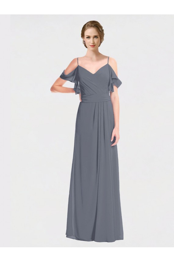 Flutter Sleeves Off the Shoulder V-Back Soft Chiffon A-Line Bridesmaid Dress Newcastle