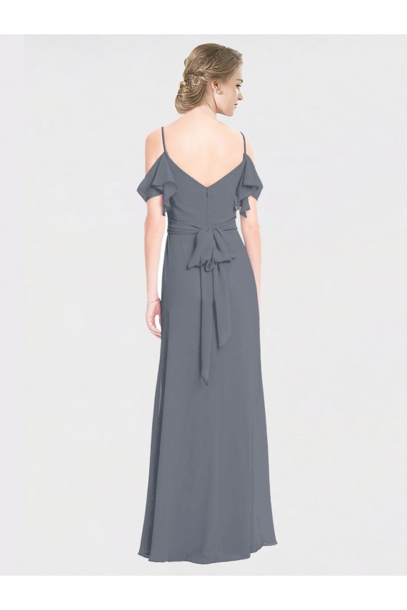Flutter Sleeves Off the Shoulder V-Back Soft Chiffon A-Line Bridesmaid Dress Newcastle