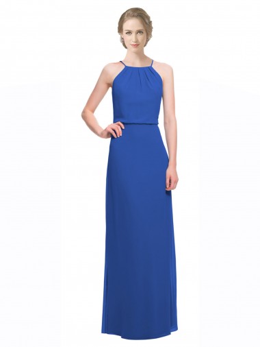 Sleeveless Blue Spaghetti Straps Low Back Soft Chiffon A-Line Bridesmaid Dress Newcastle