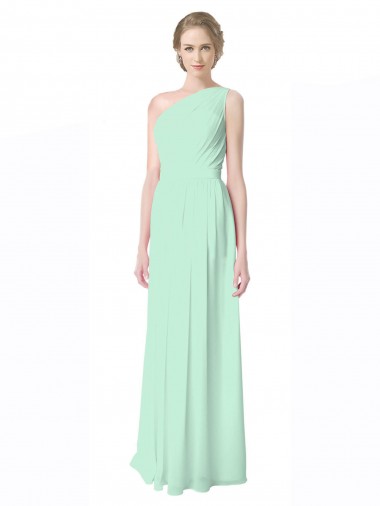 Sleeveless Mint Green One Shoulder Soft Chiffon A-Line Bridesmaid Dress Newcastle