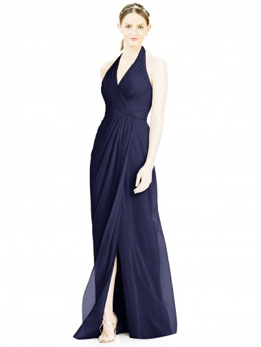 Sleeveless Dark Navy Halter Neck Open Back Soft Chiffon A-Line Formal Dress / Bridesmaid Dress Newcastle