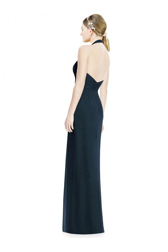 Sleeveless Dark Navy Halter Neck Open Back Soft Chiffon A-Line Formal Dress / Bridesmaid Dress Newcastle