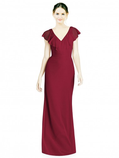 Sleeveless Burgundy V-Neck V-Back Soft Chiffon Trumpet Bridesmaid Dress Newcastle