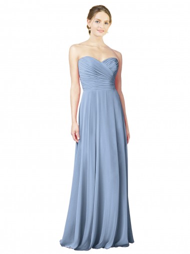 Sleeveless Dusty Blue Sweetheart Low Back Chiffon A-Line Bridesmaid Dresses Newcastle