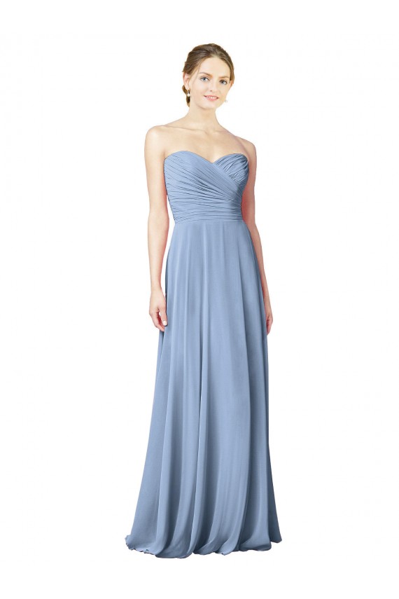 Sleeveless Dusty Blue Sweetheart Low Back Chiffon A-Line Bridesmaid Dresses Newcastle