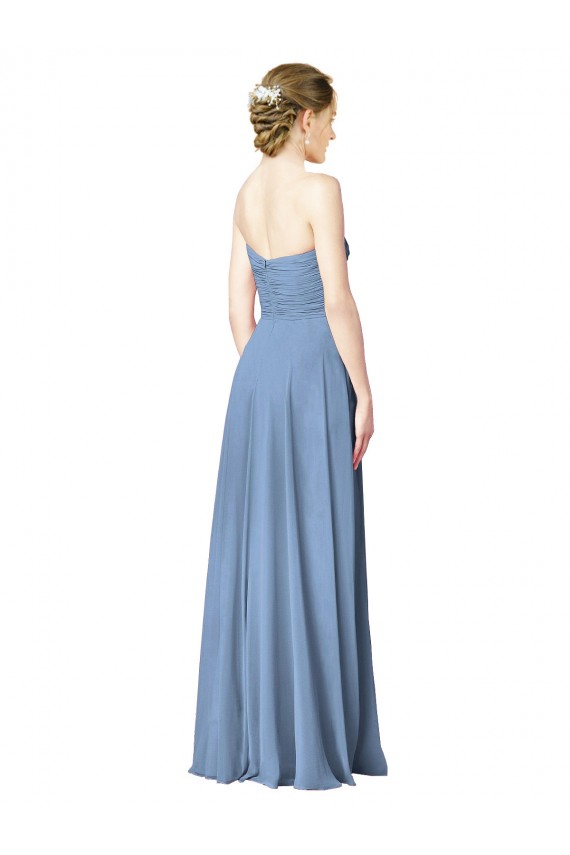 Sleeveless Dusty Blue Sweetheart Low Back Chiffon A-Line Bridesmaid Dresses Newcastle