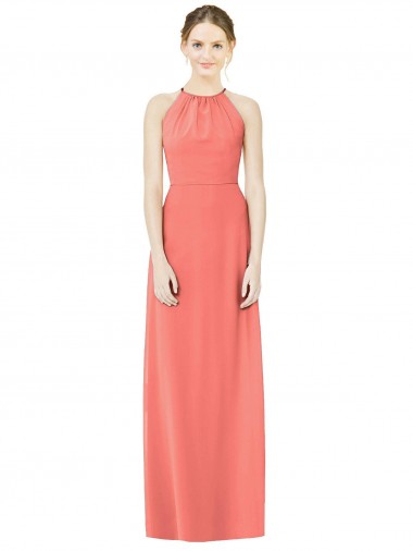 Sleeveless Coral Halter Neck Open Back Soft Chiffon A-Line Bridesmaid Dress Newcastle