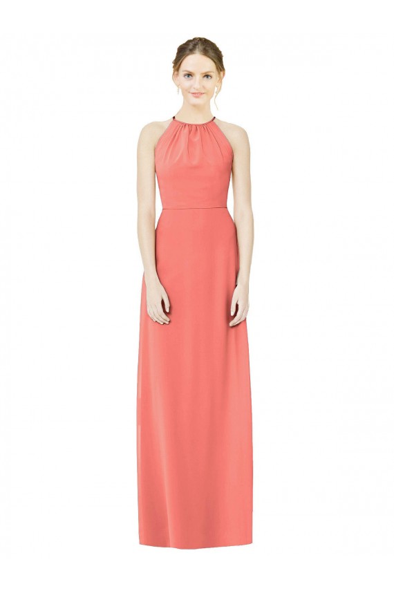 Sleeveless Coral Halter Neck Open Back Soft Chiffon A-Line Bridesmaid Dress Newcastle