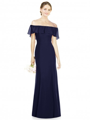 Sleeveless Dark Navy Off the Shoulder Soft Chiffon Trumpet Bridesmaid Dress Newcastle