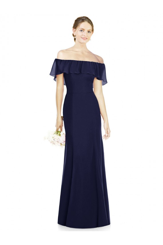 Sleeveless Dark Navy Off the Shoulder Soft Chiffon Trumpet Bridesmaid Dress Newcastle