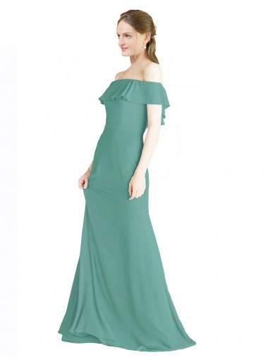 Sleeveless Icelandic Silver Off the Shoulder Soft Chiffon A-Line Bridal Party Dress Newcastle