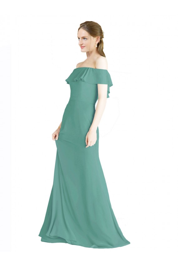 Sleeveless Icelandic Silver Off the Shoulder Soft Chiffon A-Line Bridal Party Dress Newcastle