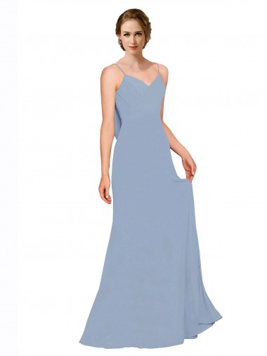 Sleeveless Dusty Blue Spaghetti Straps Chiffon A-Line Bridesmaid Dress / Evening Dress Newcastle