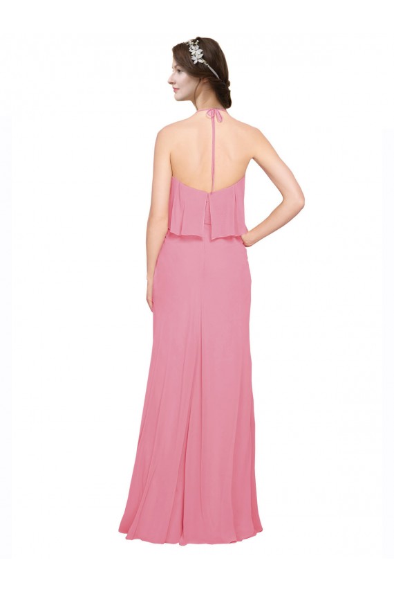 Sleeveless Skin Pink Halter Neck Low Back Soft Chiffon A-Line Bridesmaid Dress Newcastle