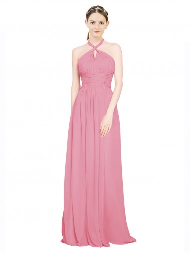 Sleeveless Skin Pink Halter Neck Chiffon A-Line Bridesmaid Dress / Evening Dress Newcastle