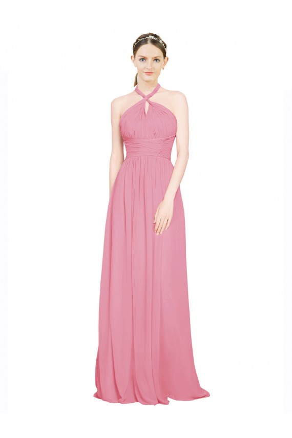 Sleeveless Skin Pink Halter Neck Chiffon A-Line Bridesmaid Dress / Evening Dress Newcastle
