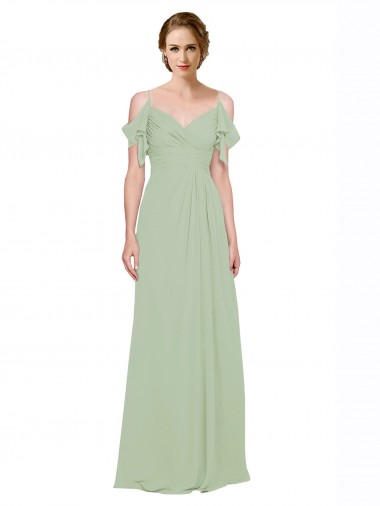 Sleeveless Smoke Green Off the Shoulder Low Back Lxue Chiffon A-Line Bridesmaid Dress Newcastle