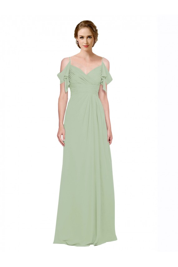 Sleeveless Smoke Green Off the Shoulder Low Back Lxue Chiffon A-Line Bridesmaid Dress Newcastle