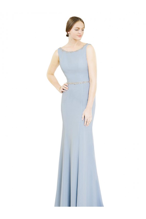 Sleeveless Light Sky Blue Boat Neck Low Back Soft Chiffon A-Line Bridesmaid Dress Newcastle