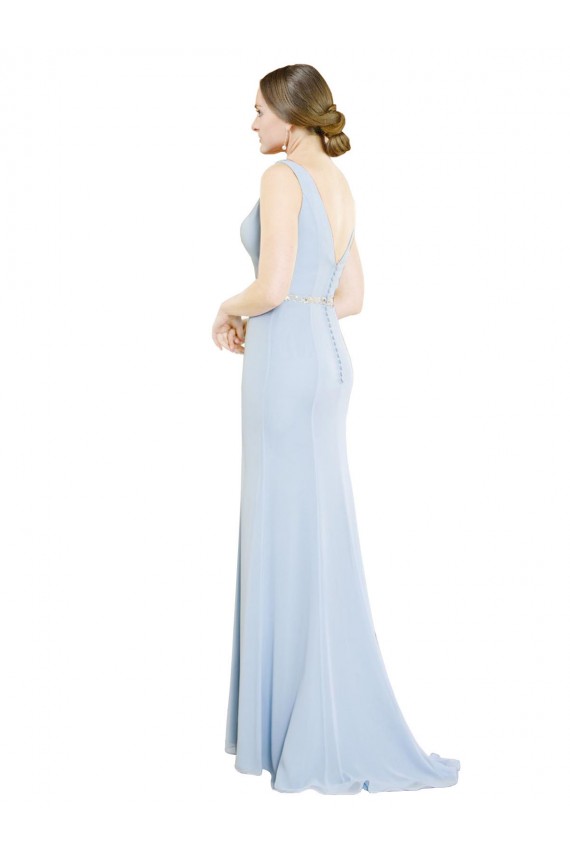 Sleeveless Light Sky Blue Boat Neck Low Back Soft Chiffon A-Line Bridesmaid Dress Newcastle
