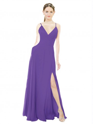 Sleeveless Purple Spaghetti Straps Soft Chiffon A-Line Bridesmaid Dress Newcastle