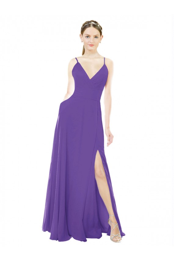 Sleeveless Purple Spaghetti Straps Soft Chiffon A-Line Bridesmaid Dress Newcastle
